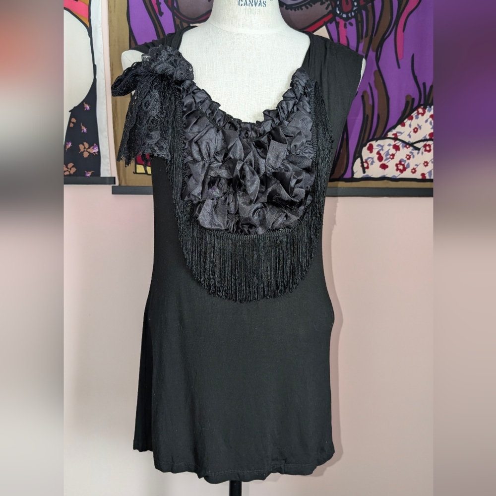 Betsey Johnson Black Ruffle Tank Top